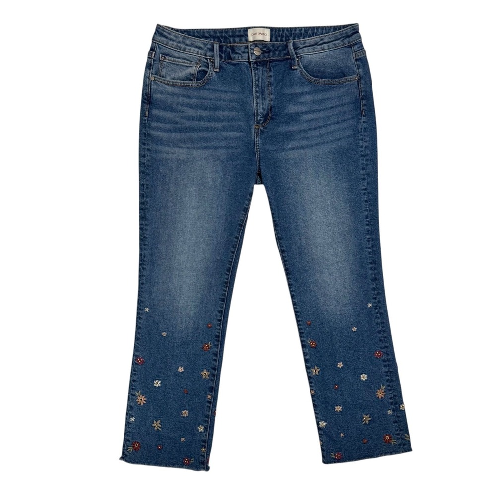 DRIFTWOOD Colette Straight Crop Jeans Size 14 Floral Embroidered Gold Studded